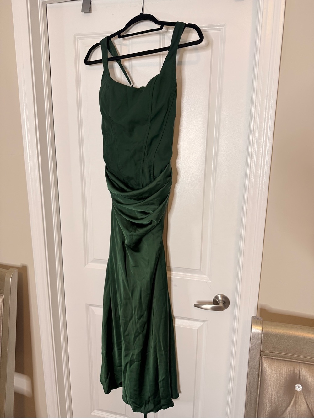 Elegant Dark Green Draped Evening Dress